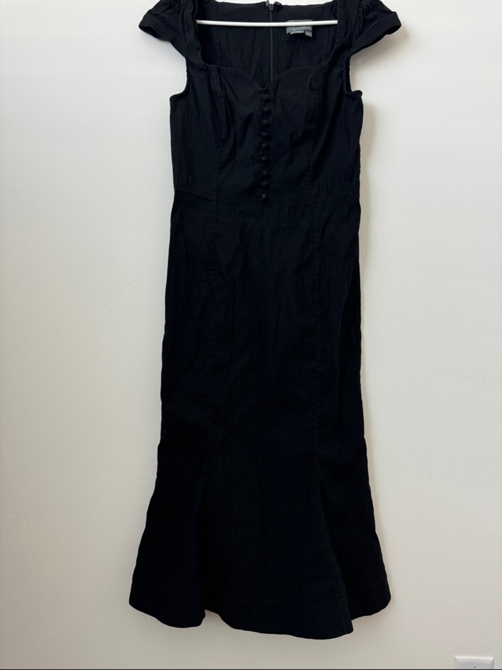 Anthropologie Black Midi Dress with Cap Sleeves and Button Front - Picture 5 of 9